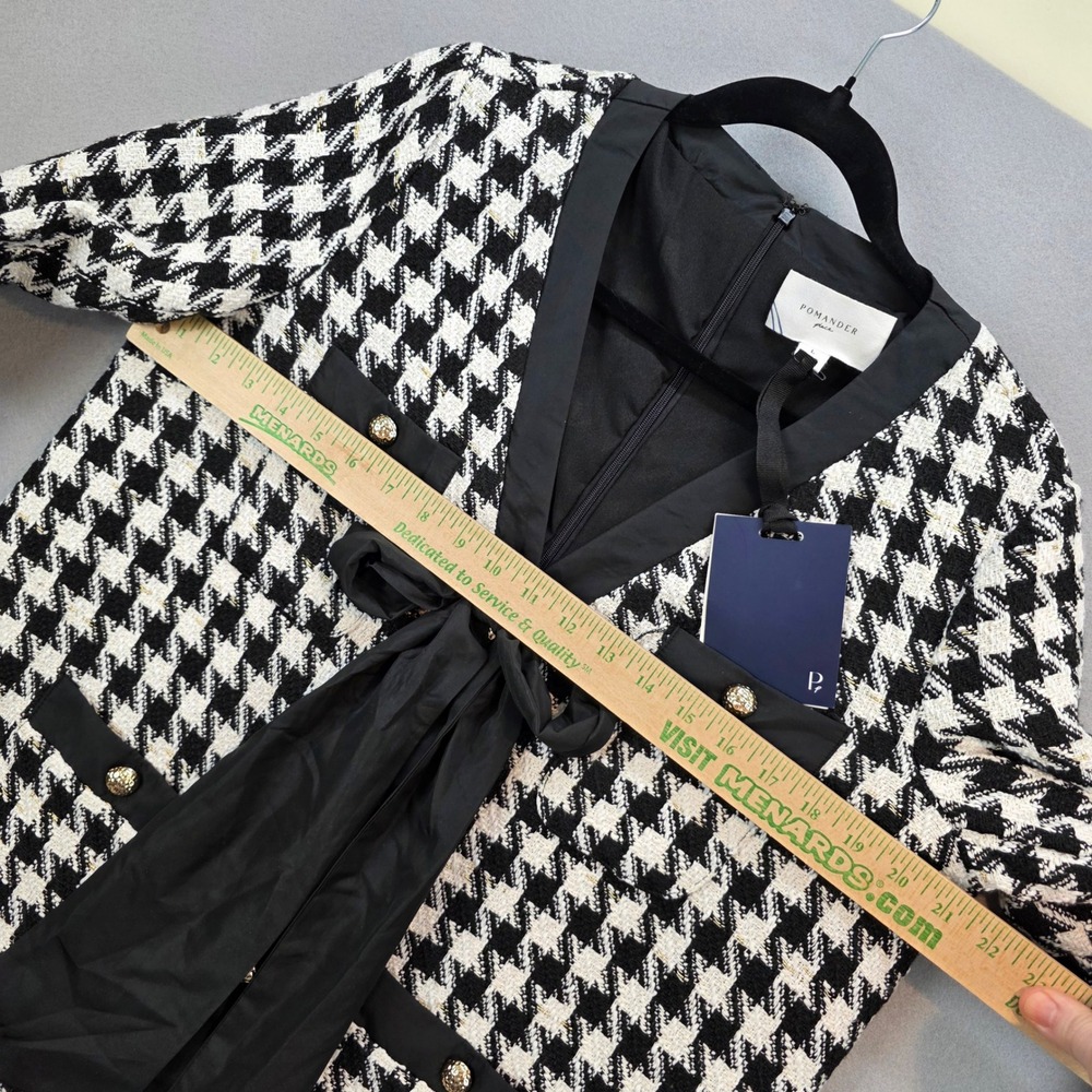 Tuckernuck Pomander Place Coco Tweed Bow Dress Black White Houndstooth Tweed Lg - Picture 5 of 12